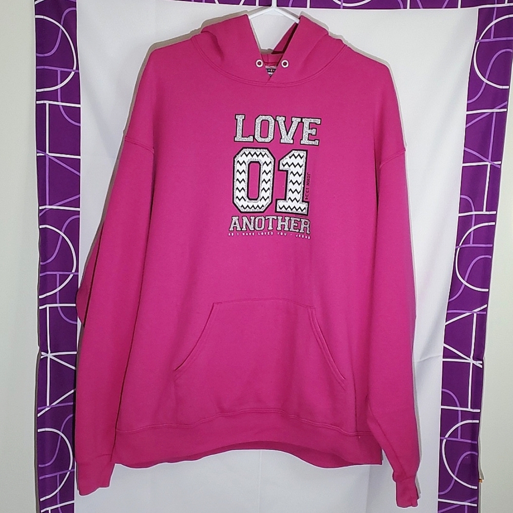 Jerzees NuBlend Pink "Love 01 Another" Long Sleeve Hoodie - Size XLarge
